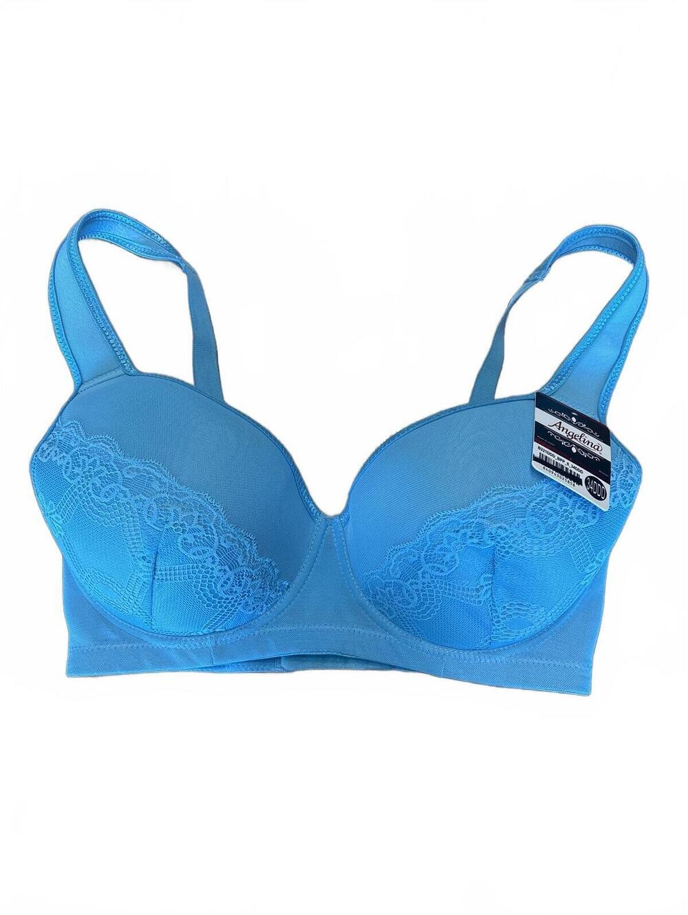 New Angelina Blue Lace Trim Bra 34DDD Womans Ladies